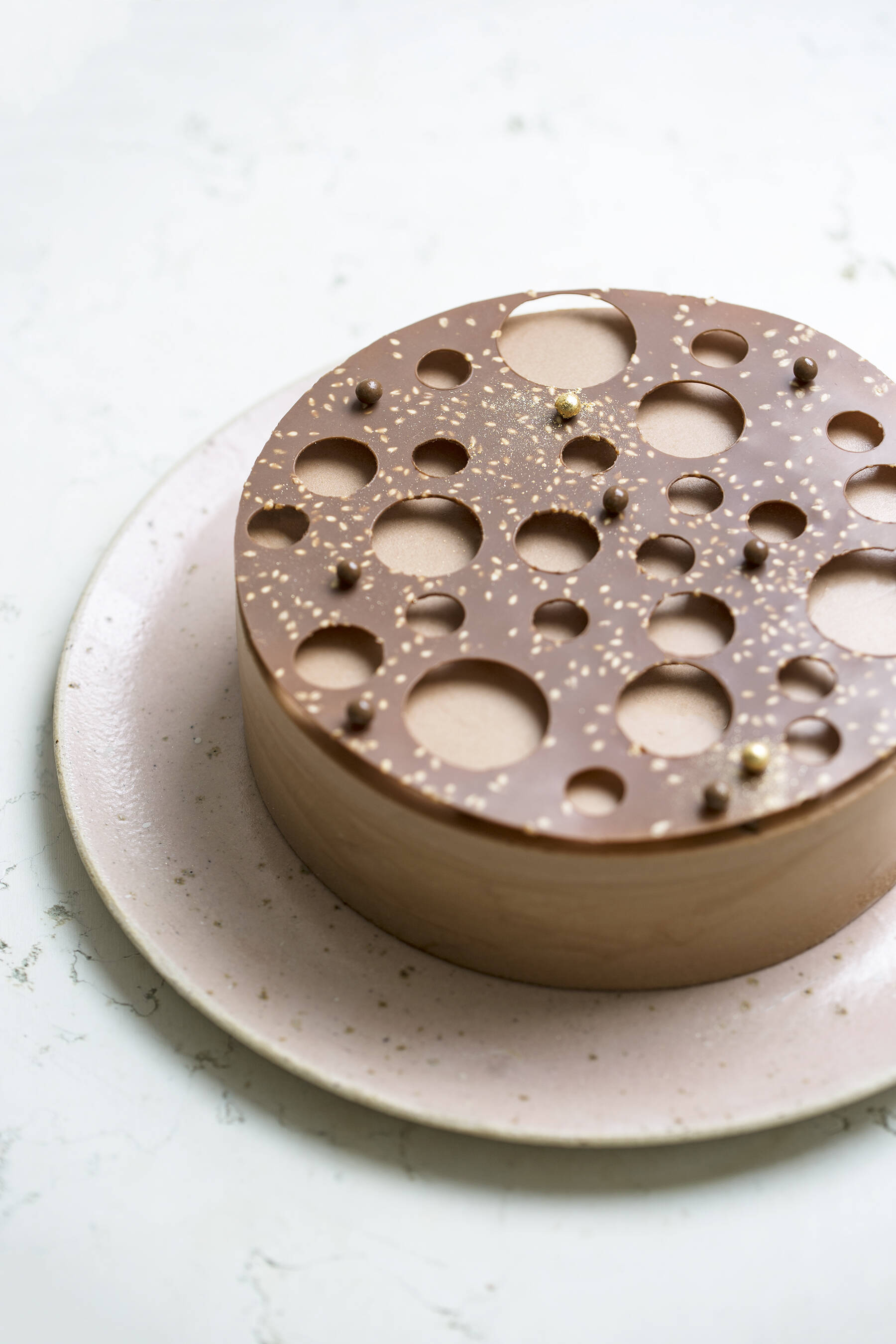 Chocolate mousse cake with sesame, lemon and salt