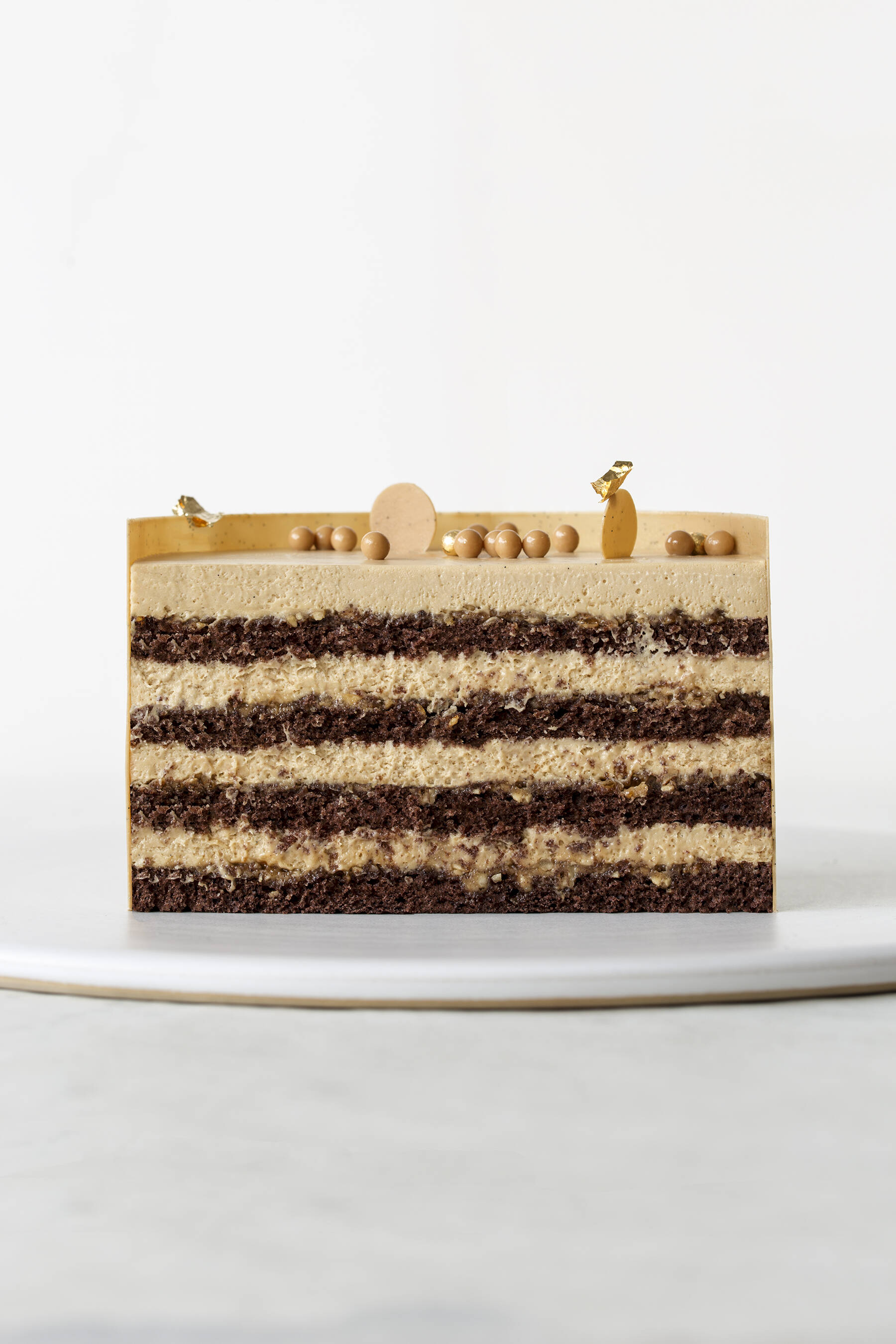 Coffee pecan caramel layer cake